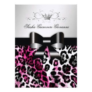 311 Chic Hot Pink Leopard Bow Metallic Personalized Invitations
