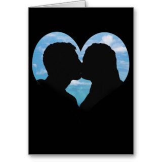 Couple Kissing Silhouette with Blue Sky Heart Cards