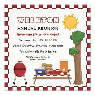 BBQ cookout picnic family reunion checkered border Personalized Announcements