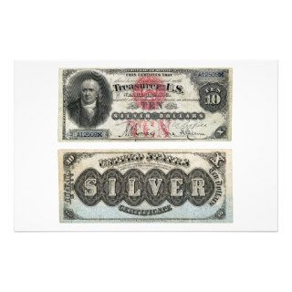 $10 U.S. Banknote Silver Certificate 1878 Custom Stationery