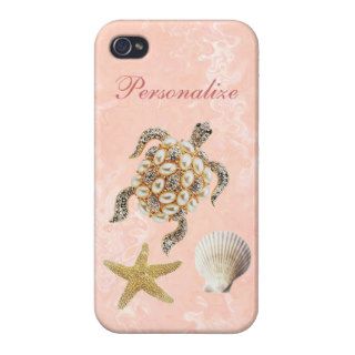 Sea Turtle Jewel Print, Starfish & Sea Shell iPhone 4 Cover