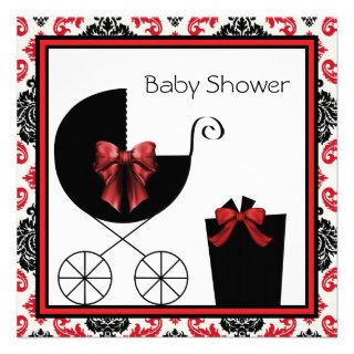 Red Black Damask Baby Shower Invitations