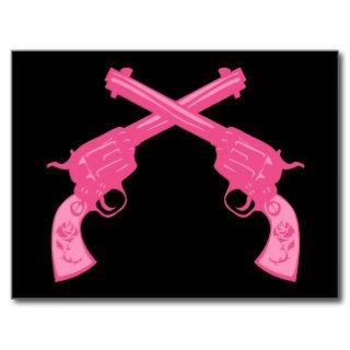 Retro Pink Crossed Pistols Post Card
