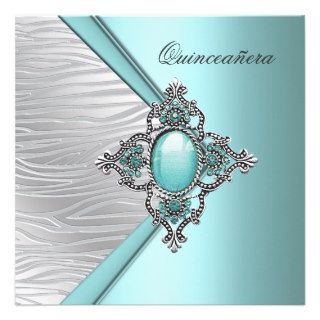 Elegant Teal Blue Quinceanera Personalized Invitations