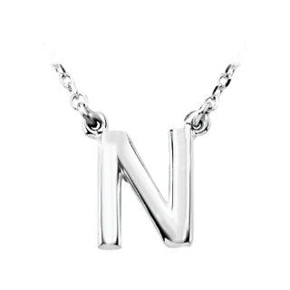 Block Initial Necklace in 14K White Gold, Letter N Jewelry