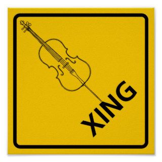 Cello Crossing Highway Sign Posters