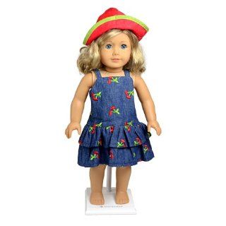 Blue Jean Cherry Doll Dress with Hat    Fits 18" American Girl Doll, Madame Alexander Toys & Games