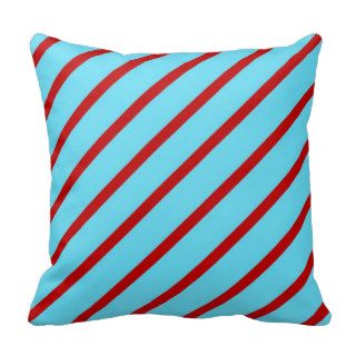 Fun Bright Teal Turquoise Red Diagonal Stripes Pillows