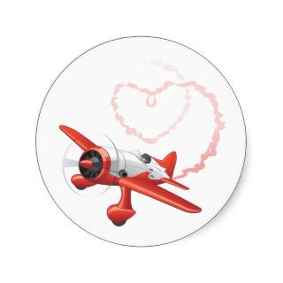 Airplane and Heart Love Signal Sweet Round Sticker