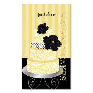 PixDezines yellow stripes+damask cake/pâtisserie Business Card Template