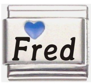 Fred Dark Blue Heart Laser Name Italian Charm Link Jewelry