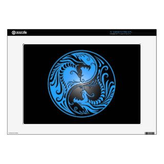 Yin Yang Dragons, blue and black Laptop Decal