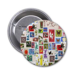 Vintage post card colourful  stamps collection pinback button