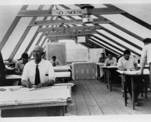 1929 photo Draftsmen working at Ocatilla, a temporary camp near Chandler, Ari d6  