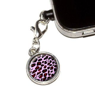 Graphics and More Leopard Animal Print Pink Anti Dust Plug Universal Fit 3.5mm Earphone Headset Jack Charm for Mobile Phones   1 Pack   Non Retail Packaging   Antiqued Silver Cell Phones & Accessories