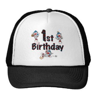 1st Sock Monkey Baseball Birthday Mesh Hat