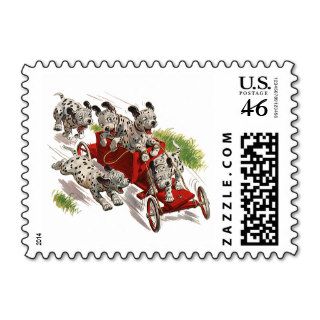 Vintage Humor, Dalmatian Puppy Dogs Fire Truck Postage