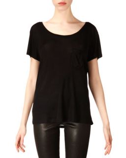 Womens Short Sleeve Silk Jersey Pocket T Shirt   Saint Laurent   Noir (LARGE)