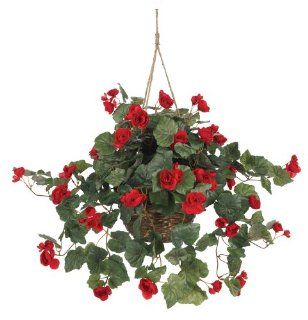Nearly Natural 6616 Begonia Hanging Basket, Red   Artificial Mixed Flower Arrangements