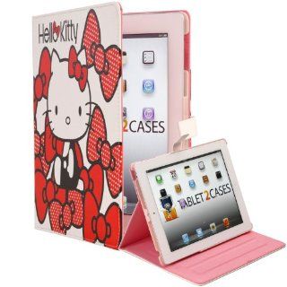 Hello Kitty Themed Apple iPad 2/3/4 Leather Folio Case in Red Ribbons (Easy Snap in Shell, Automatic Sleep/Wake, Multiple Angle Stand) Computers & Accessories