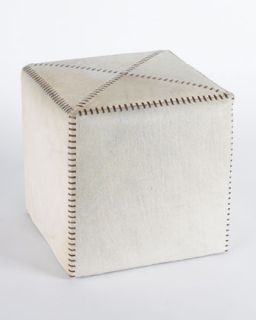 Small White Hairhide Ottoman   Jamie Young