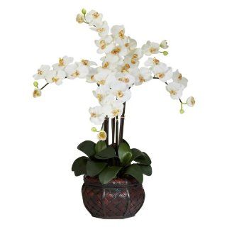 Nearly Natural 1211 CR Phalaenopsis with Decorative Vase Silk Flower Arrangement, Cream   Artificial Mixed Flower Arrangements