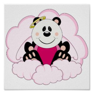Cutelyn Baby Girl Angel Panda Bear On Clouds Print