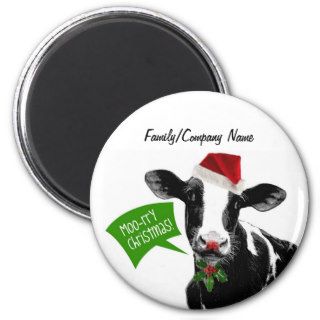 Moo rry Christmas Funny Holiday Cow in Santa Hat Fridge Magnets