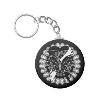 Carcinoid Cancer Butterfly Circle of Ribbons Keychain
