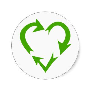Green Recycle Heart Round Sticker