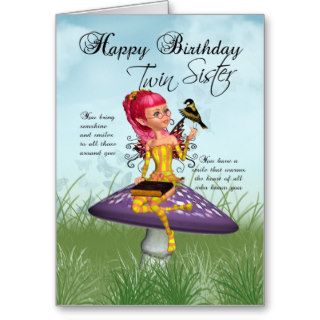 Twin Sister Birthday Card With Fairy And Chaffinch