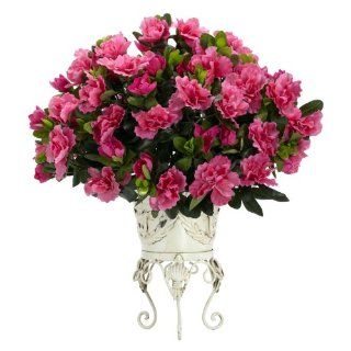 Nearly Natural 6687 Azalea with Metal Planter Decorative Silk Plant, Pink   Artificial Plants