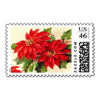 Vintage Poinsettia Christmas Postage Stamps