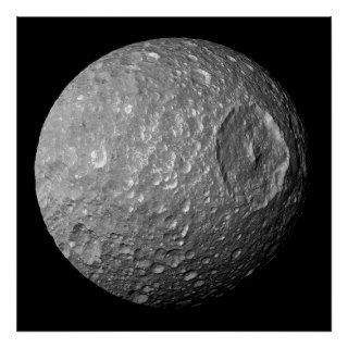 Mimas the Moon of Saturn Cassini Spacecraft Poster