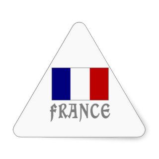 France Flag & Word Gray Triangle Stickers