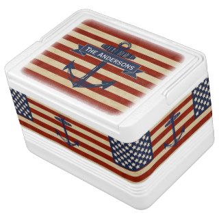 American Flag Nautical Anchor Stars and Stripes Igloo Can Cooler