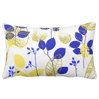 Cute Retro Floral, Yellow & Blue Throw Pillow