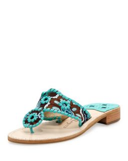 Peacock Printed Whipstitch Sandal, Turquoise/Brow   Jack Rogers