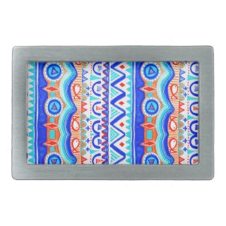 Aztec Colourful Blue Orange And White Pattern Belt Buckles