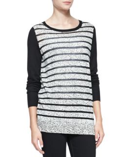 Womens Printed Sheer Stripe Top   White/Blac (XL)