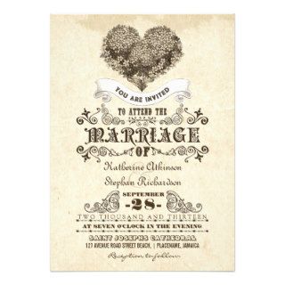 floral vintage heart wedding invitations