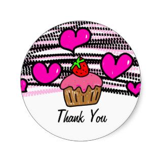 Pretty Pink Hearts Party Cupcake Thank You Seal Round Stickers