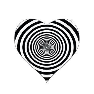dizzy illusion black and white circle art vo1 heart sticker