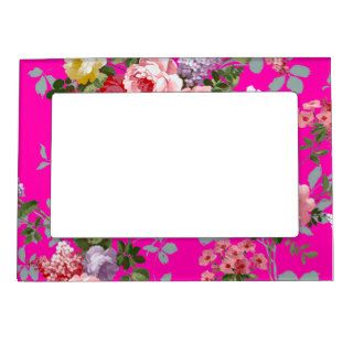 Elegant Pink Neon Red Yellow Roses Pattern Photo Frame Magnets