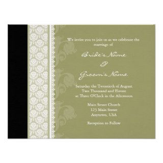 A2 Camo Green One Side Damask Wedding Invitations