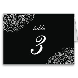 Vintage Black Swirl Damask Wedding Table Number Greeting Cards