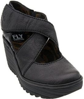 Fly london Yogo Black Leather Womens New Wedge Shoes 7 Shoes