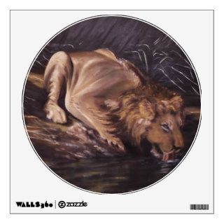 Lion Drinking Water Oil Painting Round Decaul Room Graphics
