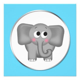 Adorable Elephant   Aqua Baby Shower Invitations