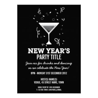 Modern New Year's Party Invitation, Cocktail Glass